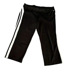 Nike Black Elastic Waist White Stripe Cropped Pull-On Athletic Pants Size L